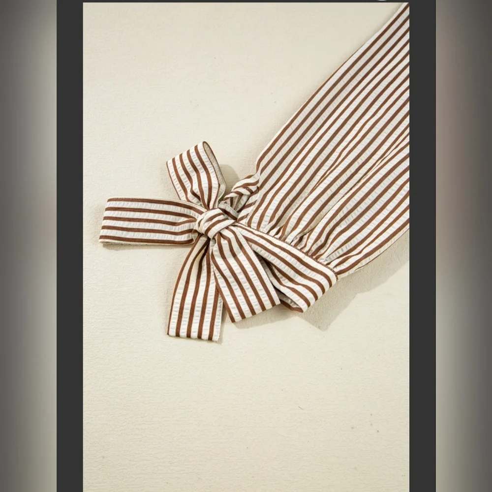 99 Disco Striped Frill V-Neck Bracelet Sleeve Blouse - Picture 5 of 7